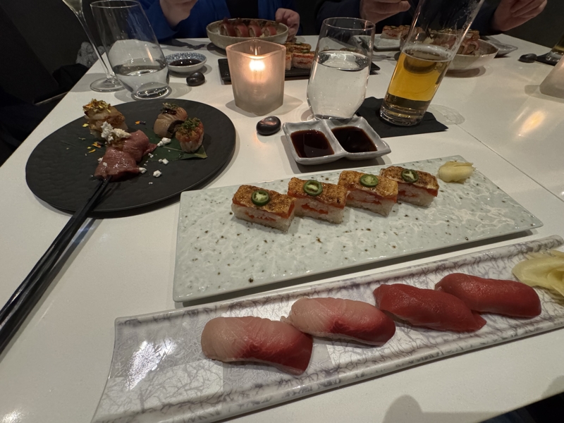 Checked in: Miku Toronto A few plates of sushi on a white table