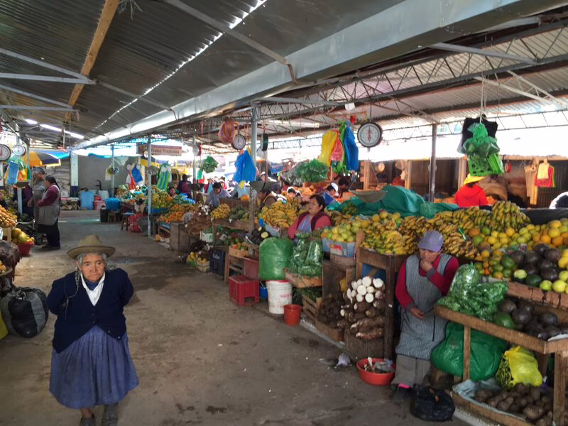 Local market On the way to the Lares Trek trailhead we stopped off for some fruit and bread.